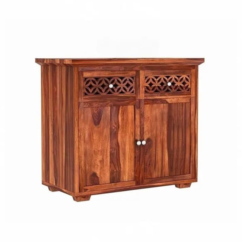 Image of Amazon Brand - Solimo Solid Sheesham Wood Malta Sideboard Cabinet with 2 Drawer and 2 Door Storage for Living Room Home and Office (Honey Finish)
