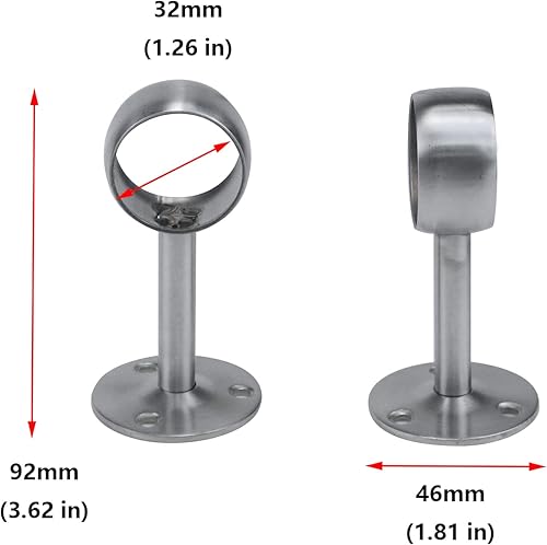 Miniatura 3 de Antrader Paquete de 4 soportes de acero inoxidable de 1.26 pulgadas de diámetro para armario, barra de soporte, soporte de tubería, soporte de