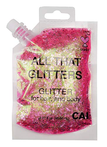 Paillettes pour le corps et maquillage de festival avec pochette rose girly