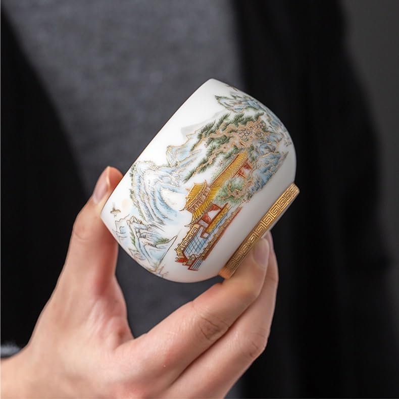 Keramik-Teetasse Weiße Porzellan-Teeschale, Jian Ware, kleine Teeschale, vergoldete Tasse, Holzblattschale, Tee-Probiertasse Tassen für Tee