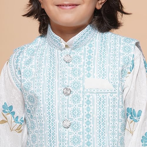 Image of AJ DEZINES Kids Ethnic Wear Cotton Printed Kurta Pajama Set For Boys With Nehru Waist Coat Jacket