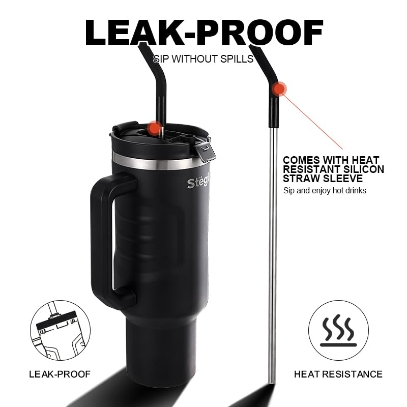 Image of Tumbler with Straw - 1.2L Insulated Coffee Tumbler with Handle | Keeps Drinks Hot 12h Cold 24h | Leakproof Travel Sipper for Office Gym | Stainless Steel Straw