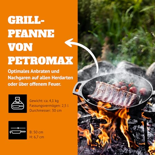Petromax Grill-Feuerpfanne mit 2 Henkeln - Grillpfanne aus Gusseisen für alle Herdarten, Gasflamme… – Ansicht 2