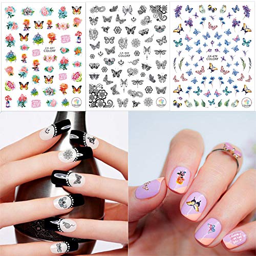 Qpout 800 + Stk. Schmetterling Nagelaufkleber, 3D Selbstklebende Nagelabziehbilder Gemischte Schmetterlinge… – Bild 5