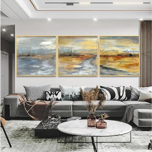 Peinture pour salon moderne avec triptyque d'art mural de paysage de ville