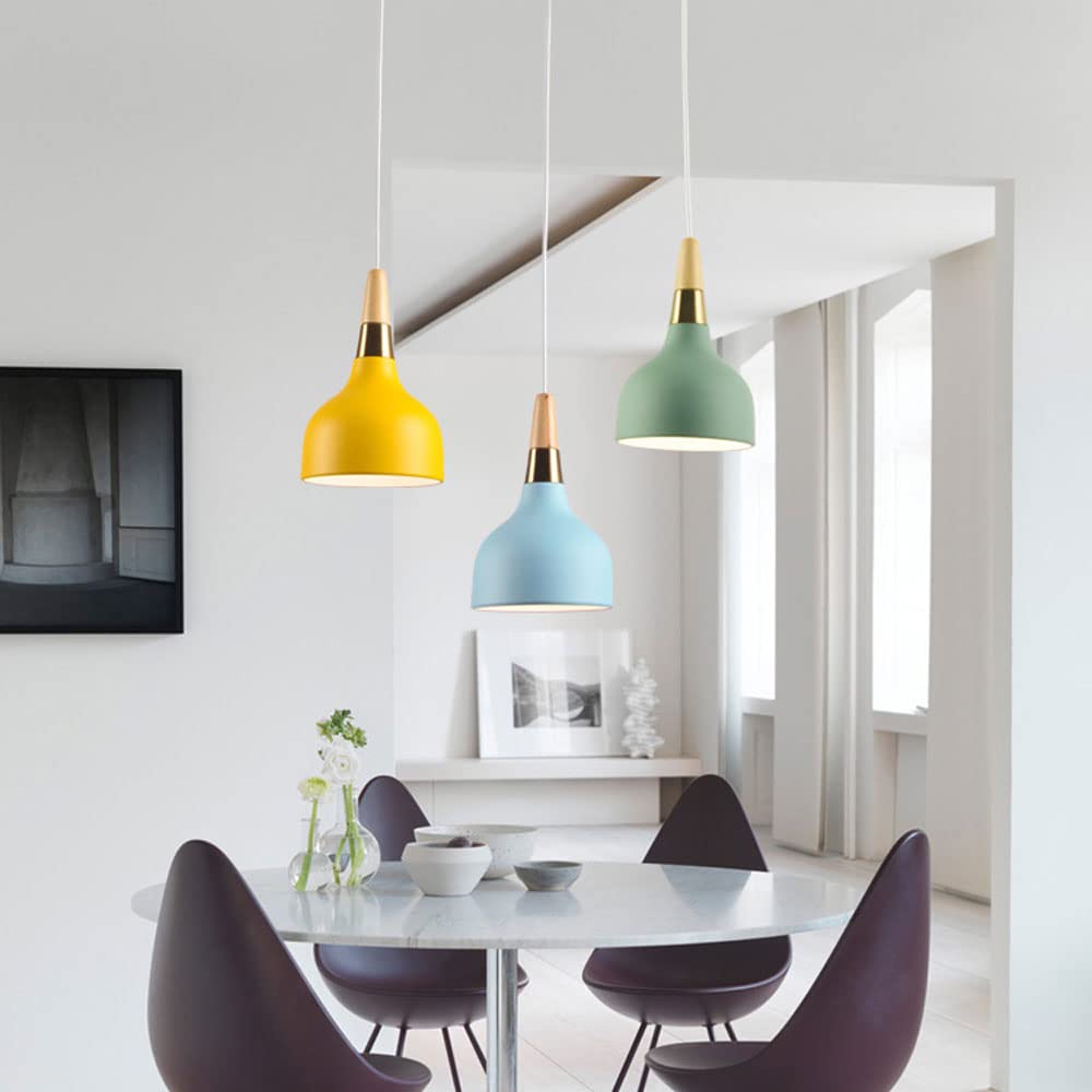 Lampa LED, żyrandole, drewniana lampa sufitowa, wisząca oprawa oświetleniowa, wisząca lampa stołowa do kuchni, sypialni/zielona/niebieska