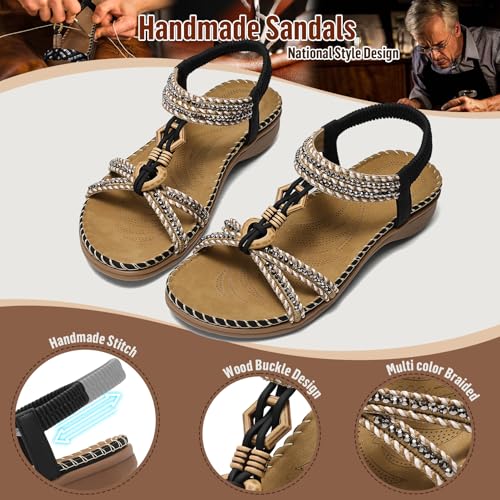 Littleplum Womens Sandals Arch Support Summer Flat Slides Ankle Elastic Walking Shoes Braided Beach Dressy Sandals for Women