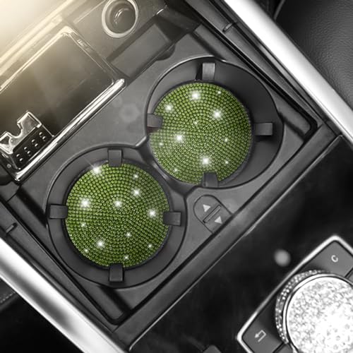 Image of Osilly Bling Car Cup Holder Coaster, 2 Pack Crystal Rhinestone Anti-Slip Insert Coasters, Universal 2.75 Inch Fashion Automotive Cup Mat, Car Interior Accessories Decor Gifts for Women (Yellow /Green