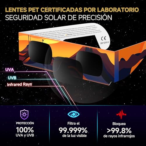 Miniatura 4 de Paquete De 3 5 10 25 Gafas Eclipse Solar Homologadas Iso 12312-2 Certificación Ce - Seguras Para La Observación Directa - Gafas Para Ver Eclipses Solares - Aas Lista - Eclipse Total 2026