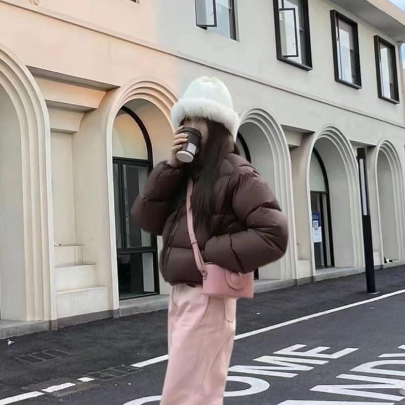 Short Women's Winter Cotton Padded Jacket with Stand Up Collar Thick Warmth