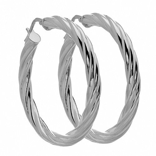 Amoro Italian Sterling Silver Medium Twist Hoop Earrings 38mm x 38mm
