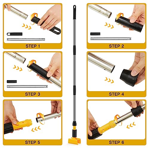 Image of Thyle 6 Pack Stainless Steel Commercial Mop Handle for Floor Cleaning, 3 Section Replaceable Mop Stick Replacement with Jaw Clamp, Heavy Duty Replacement Pole for Home Garage Office, 55 Inch