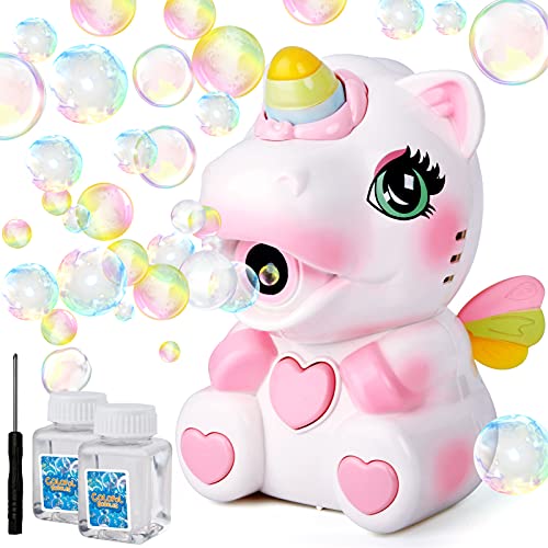 PP PICADOR Bubble Machine Unicorn for Kids Toddler, Automatic Bubble Maker Machine with Bubble Solution, Portable Bubble Blower Party Toys for Indoor Outdoor(Pink)