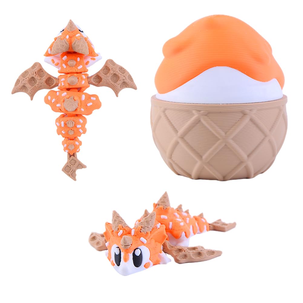 3D Printed Dragonfruit Egg Dragon Figurines Articulated Desk Toy (Orange)