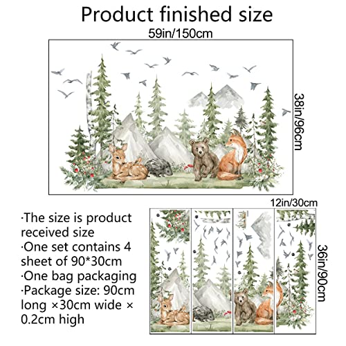 Am Amaonm AMMSANI90 Amaonm 4 Sheet Of 12X36 Inch Giant Mountain Forest Tree Wall Decal Woodland Deer Bear Fox Birds Wall Stickers 3D Diy Peel And Stick Jungle Wild Animal Pine Wall Decor thumb #1