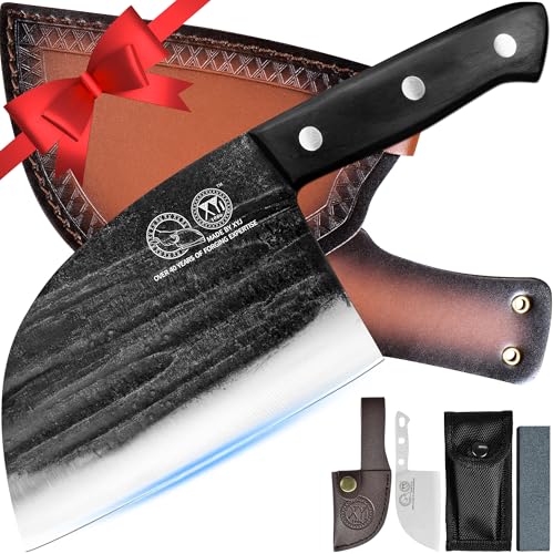 XYJ 6 Zoll serbische Kochmesser mit Scheide, handgefertigt geschmiedet Outdoor Camping Küche Metzger Messer, Gemüse Kochen Fleisch Hackmesser...