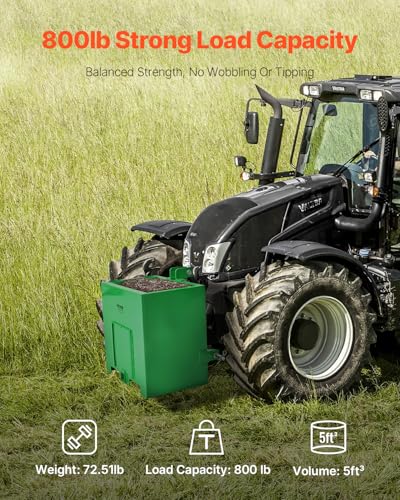 Image of VEVOR Ballast Box, Corrosion-Proof 3-Point Category 1 Tractor Ballast of 800lbs Load Capacity for 2 inch Hitch Receiver, Heavy-Duty Thickened Steel 5ft Volume, Loader Attachment with Sliding Door, Green