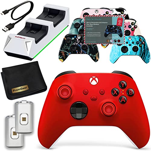 Microsoft Xbox Controller (Pulse Crimson) for Collection X, Collection S, Xbox One, Home windows 10, Android & Ios, Bundled with Twin Port Charging Dock, Xbox Controller Pores and skin Voucher & PremGear Fabric