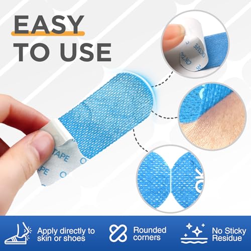 Image of OK TAPE Blister Prevention Tape, 40 Pcs, Moleskin for Blisters, No-Residue Blister Bandages for Feet & Body, Heel Patches, 1.2in X 3.5in Precut Strips - Blue