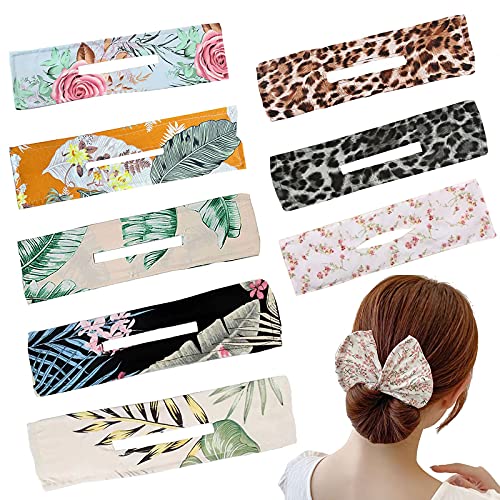 8 Pieces Bun Hair bands for women's top knot headband and Thick Long Hair French Twist Bun Shapers Magic Bow Ties Cloth