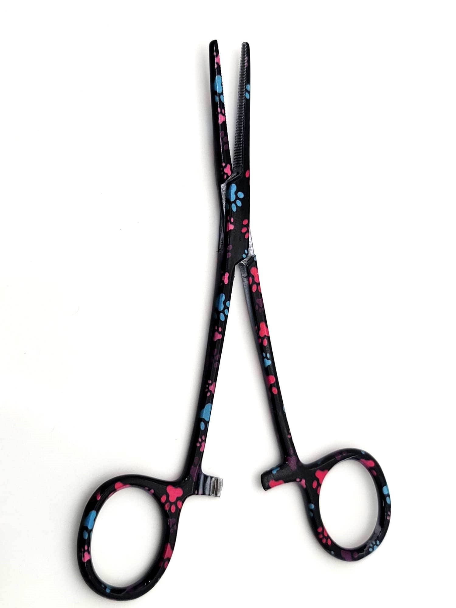 Dog Pet Ear/Nose Hair Puller Grooming Hemostat Locking Forceps Pliers, 5.5" (14cm), Straight (Black Multi Paws)