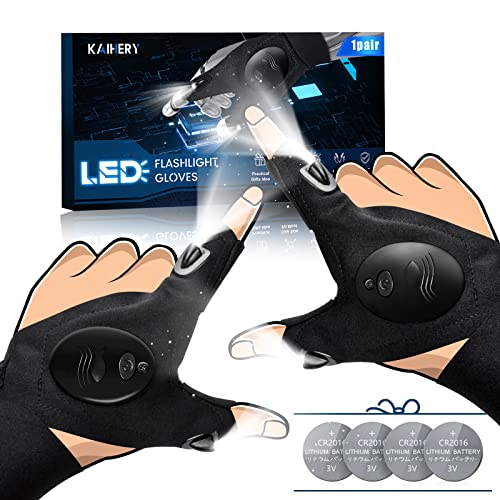 LED Flashlight Gloves, Cool Tools Gadgets for Men, Dad Boyfriend Gifts for Christmas Fathers Day Birthday, Hands-Free Lights for Camping Fishing Repairing Running Mechanic Car Guy