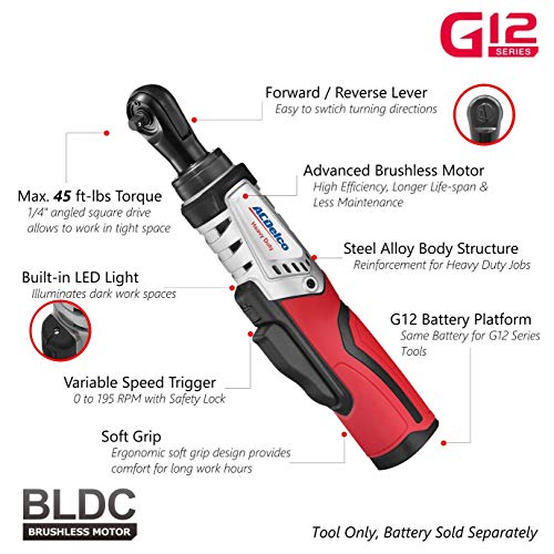 ACDelco ARW12102-K4 G12 Series 12V Cordless Li-ion 1/4” Brushless Ratchet Wrench & Impact Driver Combo Tool Kit with 2 Batteries