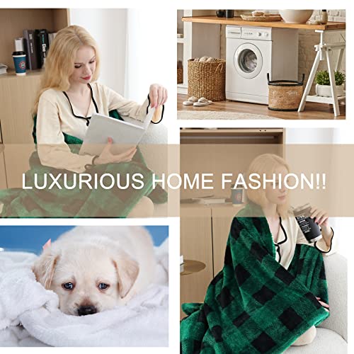 Fleece Soft Cozy Warm Throw Blanket For Sofa Couch Bed Bedroom Travel Green Buffalo Plaid Decor Lightweight Fluffy Microfiber Checkered Blankets For All Seasons 50 X 60 Inches #TOP4