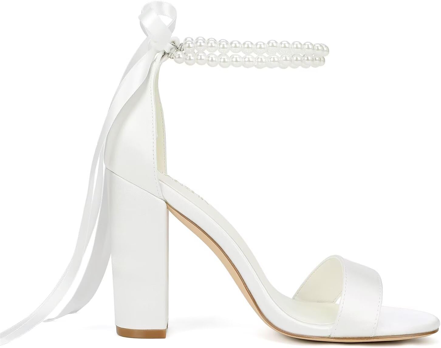 High Block Heels Wedding Shoes for Bride Open Toe Bridal Shoes Pearl Heels Wedding Sandals - Image 4