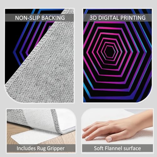 Tapis de chambre lavable en machine et antidérapant hexagone - 7