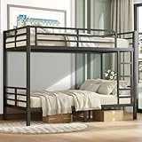 XUWANSHANG Twin XL Over Twin XL Bunk Bed Frame, Heavy Duty Metal Loft Bed for Adults/Teens, 350/500LB Capacity w/Ladder & Guardrail, Noise-Free Steel Slats, No Box Spring Required, Black