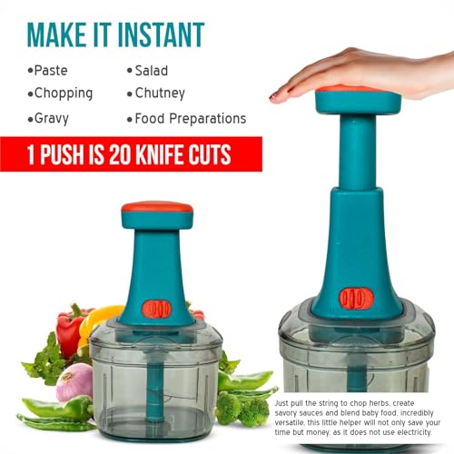 Image of Chopper for Kitchen Use TEKCOOL Manual Hand Press Push Chopper with 6 Blades for Effortless Chopping Vegetables & Fruits (Assorted, 650ml, Plastic);