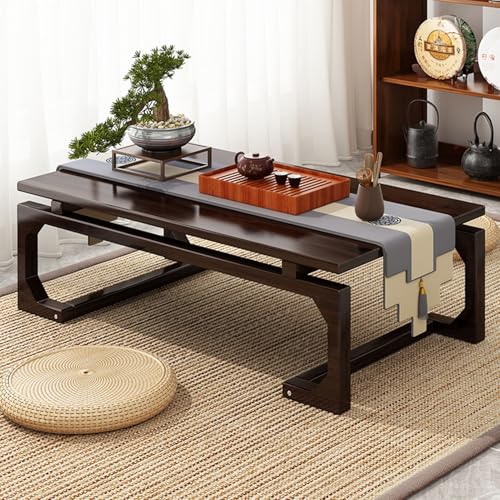 Table basse basse en bambou de style chinois pour salon et balcon, meuble compact idéal pour salle à manger et baie vitrée