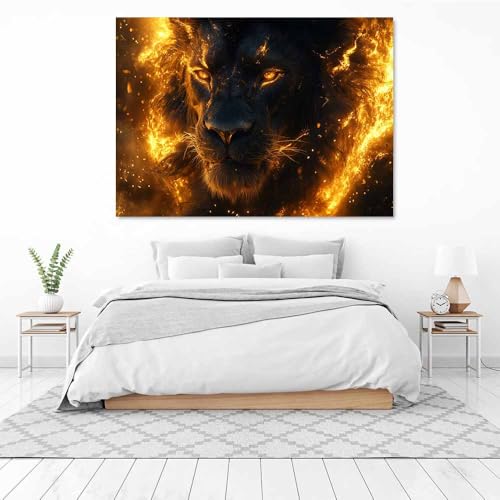 Illustration de lion enflammé TERUEA, impression sur toile classique dorée haut de gamme
