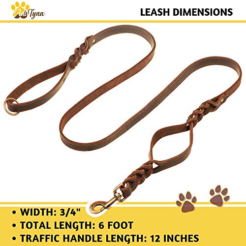 Adityna Double Handle Leather Dog Leash 6Ft X 3/4" - Heavy Duty Braided Dog Leash With Traffic Handle - Dog Lead For Training And Walking Large And Medium Dog Breeds (Brown, Two Handles 6 Foot X 3/4") #TOP4