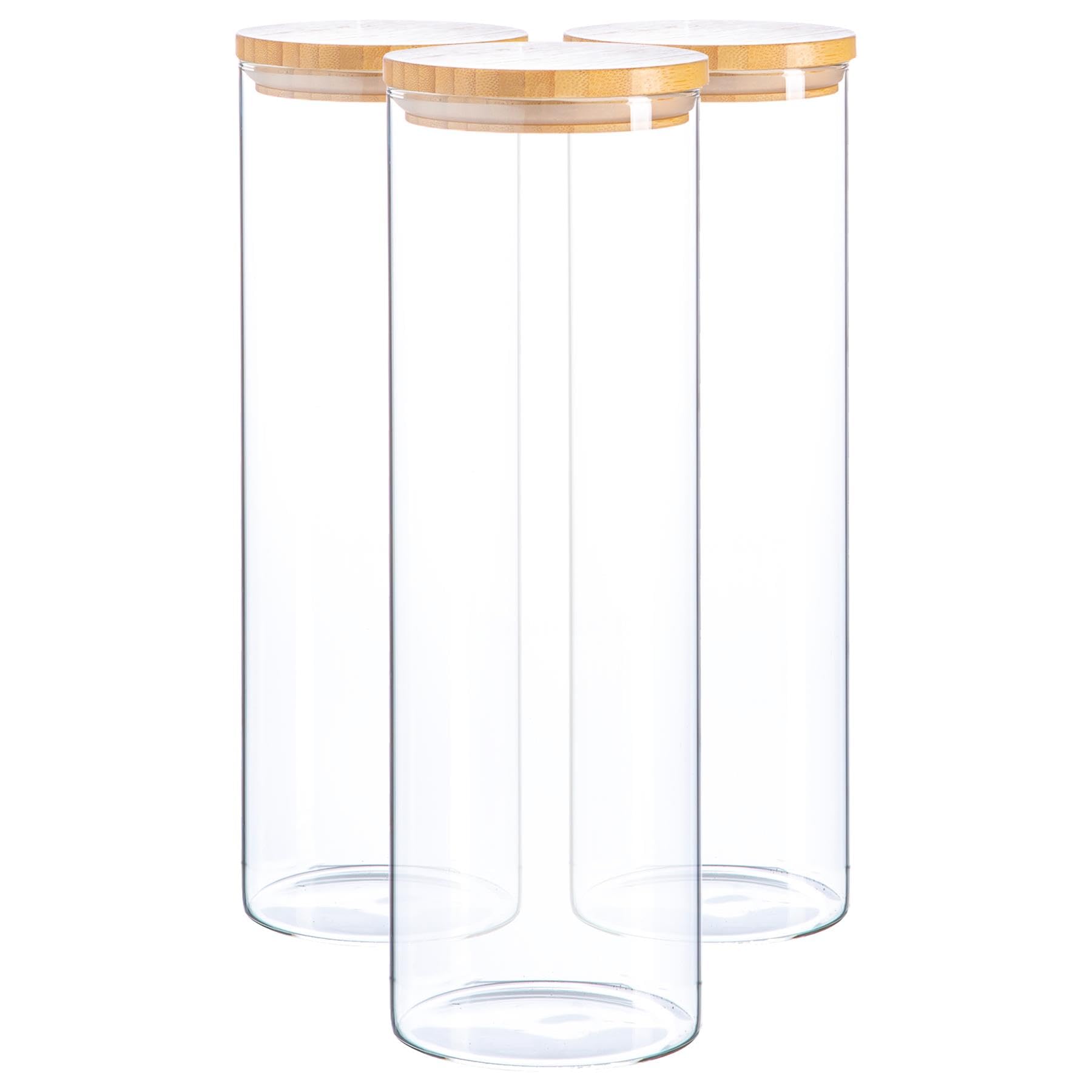 Argon Tableware Transparent Scandi Storage Jars With Wooden Lids - 2000Ml - 3 Pack - Modern Round Organisation Container Glass Jar For Kitchens, Pantry, Bathrooms, Utility Rooms