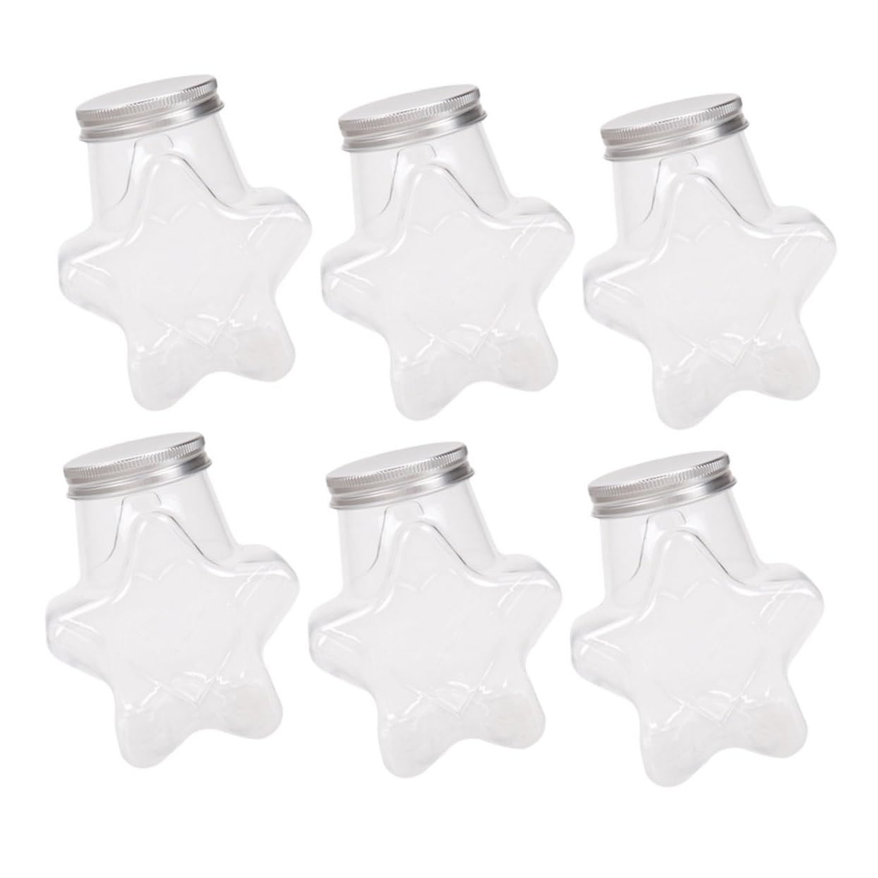 6Pcs Star Shaped Transparent Beverage Bottles Decorative Portable Juice Containers with Lids for Milk Tea Shops Outdoor Events and