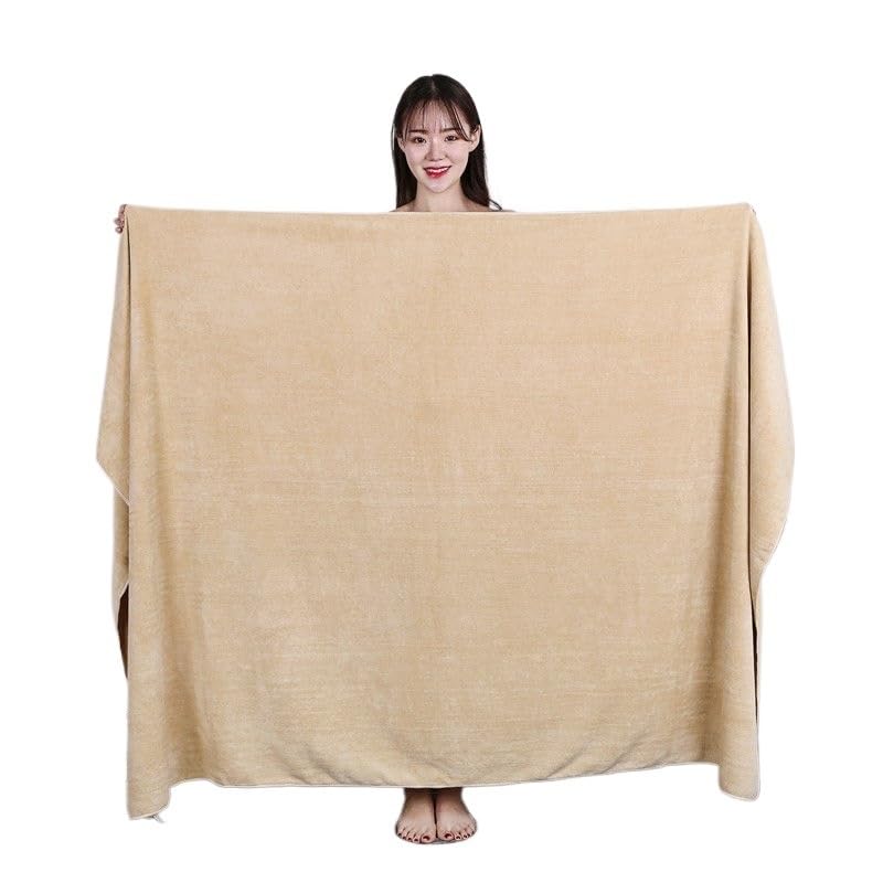 Serviette de Bain Grande Taille Serviette De Bain en Microfibre Épaisse 180x200CM, Absorbante Et À Séchage Rapide pour Sport Natation(Beige,180X200cm)