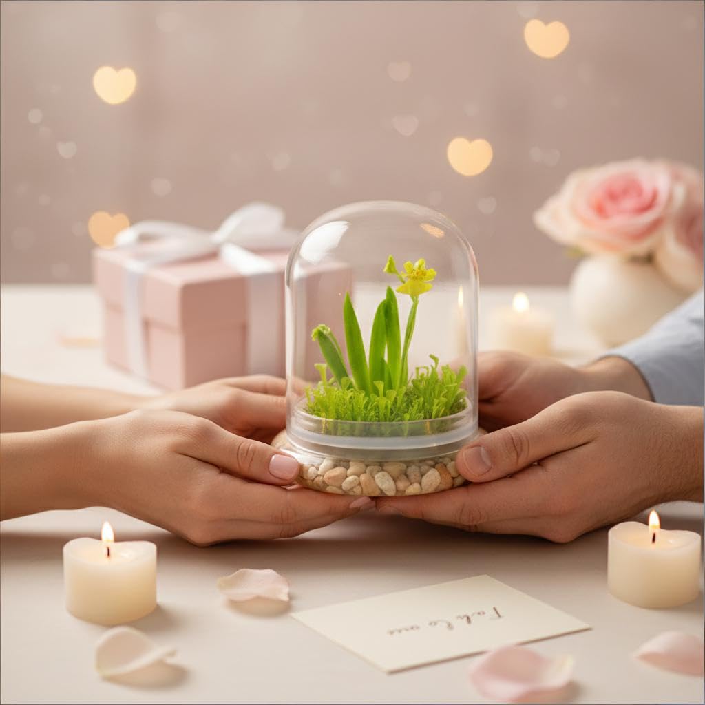 Bloomify Dancing Orchid Terrarium – Live Orchid Plants in Glass Terrarium with Sundew Moss – No Maintenance Orchid Plant Psygmorchis Pusilla – Self-Sustaining Miniature Live Orchid