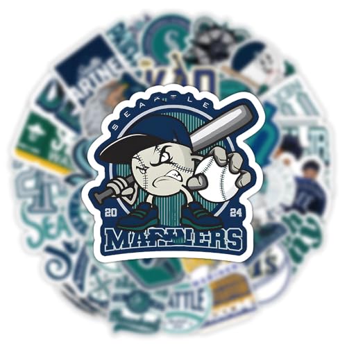 Image of 50 PCS American Sport Team Stickers Pack for Water Bottle, Laptop, Bicycle, Computer, Motorcycle, Travel Case, Car Decal Decoration Sticker (50pcs Seattle Stickers)