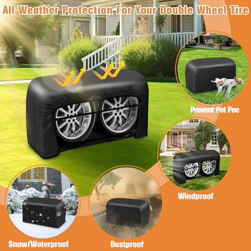 Trailer Tire Covers 2 Pack, Heavy Duty 840D Dual Tire Covers Fits 27"-30" Diameter Tires,Waterproof RV Fifth Wheel Covers with Waterproof Strip,2 Windproof Buckles，Universal RV Wheel Covers for Camper - Thumbnail 4