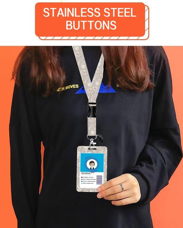 ID Badge Holder with Retractable Lanyard and Keychain, Badge Reel with Rotate Carabiner Clip,Elegant Gray Flower Card Name Tag Lanyard ID Protector Bage Clips for Teachers, Student, Women, Office - Image 6