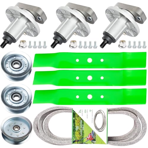 JXJKCZ 48 Inch Mower Deck Rebuild Kit for John Deere L120 L130 GY20050 3 Spindle GX20250 3 Blades GY20571 1 Belt GY20067 3 Pulley GY22082