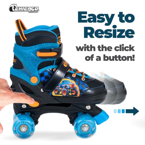 Image of Chicago Skates Glitzy Kids Roller Skates Monster Truck - Adjustable Roller Skates Girls Boys,Light-Up Wheels,Durable Beginner Quad Skates,Front Stopper,Comfortable,Smooth Rolling,Indoor Outdoor,Age 3+