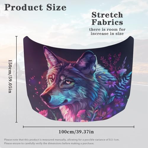 Image of Wolf Head Print Car Hood Cover Elastic Polyester Cover for Car Hood Washable Automotive Accessories Easy Installation for Car Hood Protection and Decoration