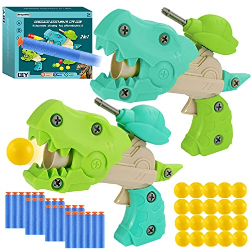 BeiyoQSZ Dinosaur Toy Guns with Bullets for Kids Ages 3 4 5 6 7 8 Year Oldï¼Œ2 Pack Shooting Gun Transforming Dinosaur Blaster with 44 Foam Dart Bullets Air Soft Gun for Toddlers