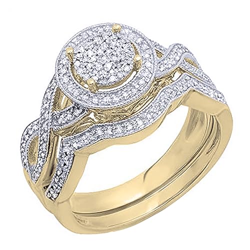 Dazzlingrock Collection 0.50 Cttw Round White Diamond Halo Micro-pave Engagement Ring Set for Her in 18K Yellow Gold Plated 925 Sterling Silver