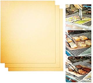 Jrancc Grill Mat,BBQ Sheets 3 packsgo Gold Non Stick BBQ Baking Reusable, Durable, Heat Resistant Barbecue Sheets