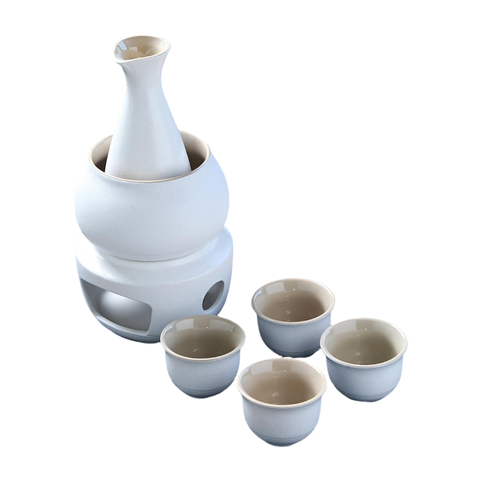 Piceioep Japanese Sake Set Ceramic Warmer Pots Carafe Bottle and 4 Small Cups Stove for Warming Liquor Beverage Ceramic Japanese Sake Set
