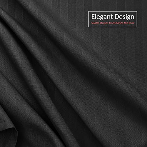 Image of Nestl King Bed Skirt - Damask Dobby Stripe Wrap Around Bed Skirt King Size - Double Brushed Microfiber 14 in Tailored Drop Pleated Bed Ruffle with Bed Skirt Pins - Black